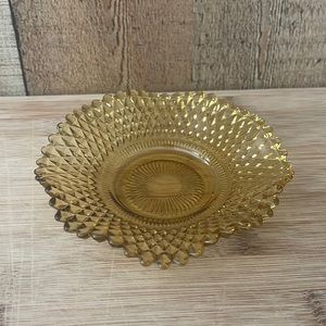 Indiana Glass Diamond Point Amber Ruffled Candy Trinket Dish